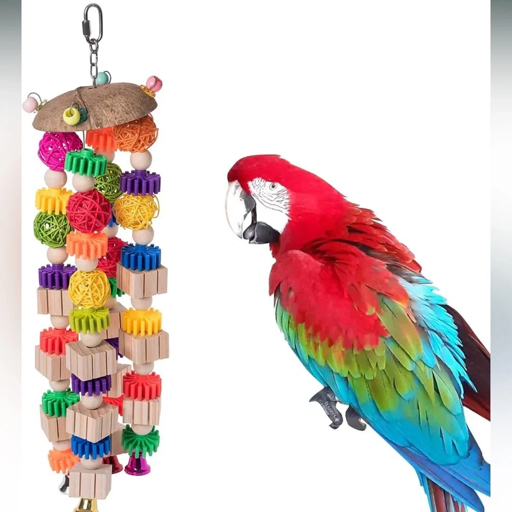 Medium/Large Parrot Toy & Cockatoo Toys, Durable Wooden Bird Chew Toys